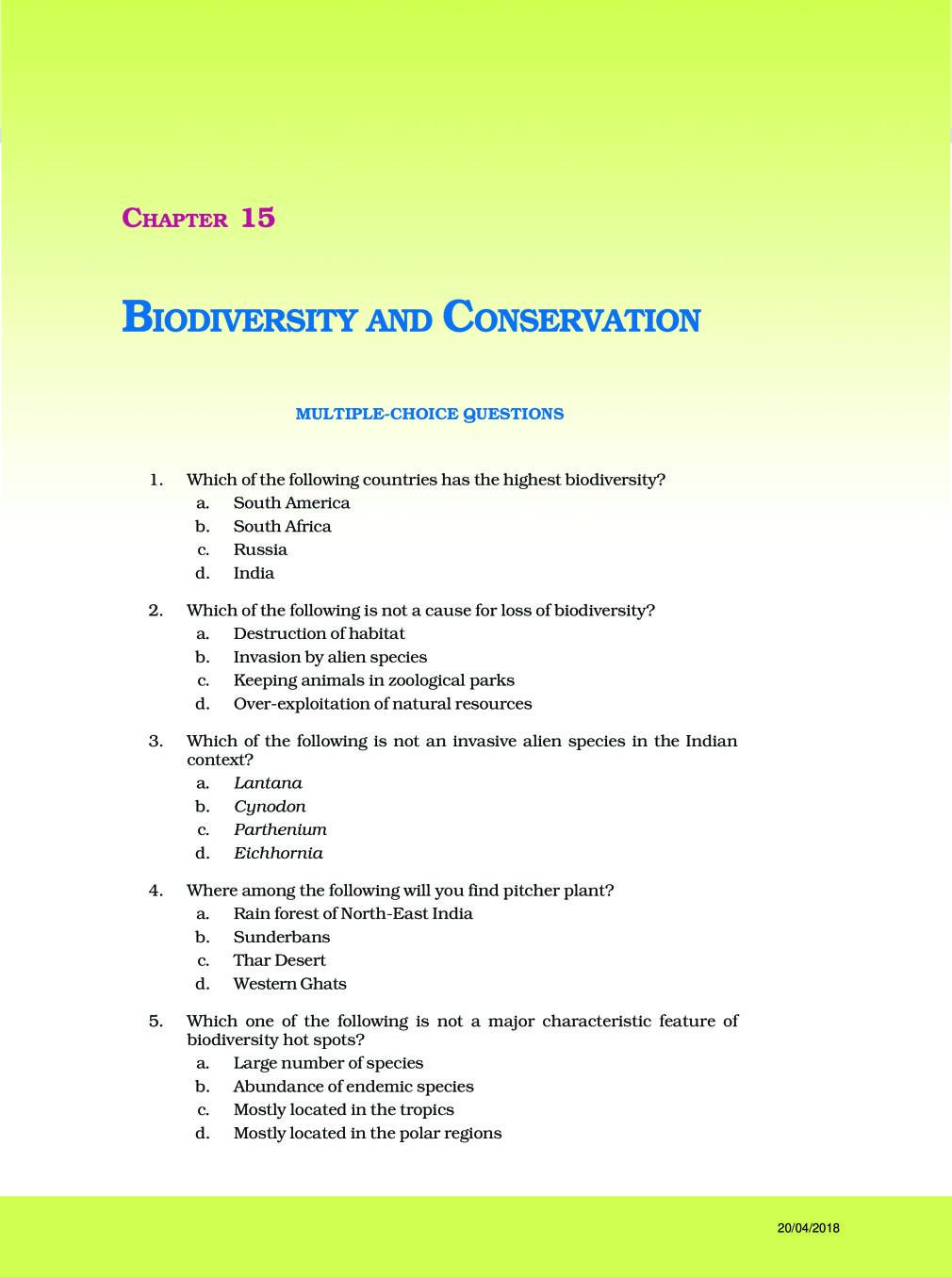 NCERT Exemplar Class 12 Biology Unit 15 Biodiversity and conservation - Page 1