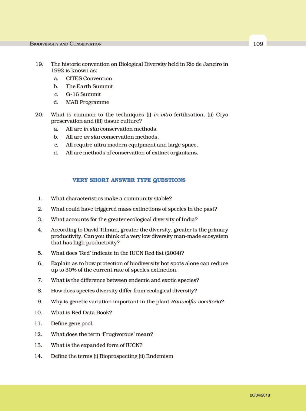 NCERT Exemplar Class 12 Biology Chapter 15 Biodiversity and Conservation