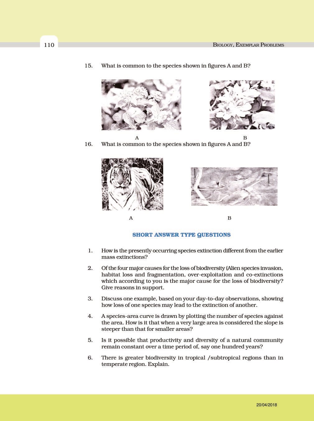 NCERT Exemplar Class 12 Biology Chapter 15 Biodiversity and Conservation