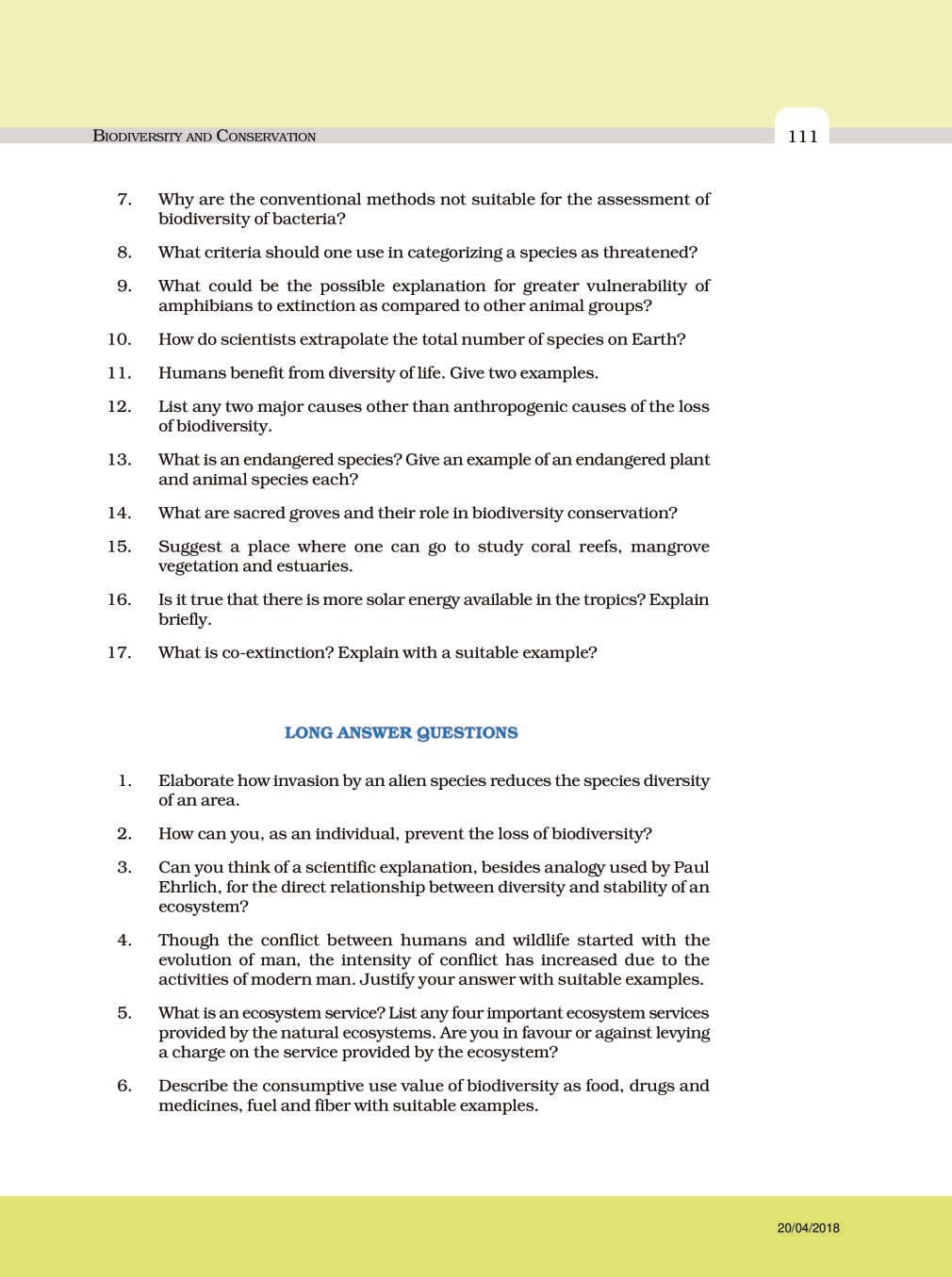 NCERT Exemplar Class 12 Biology Chapter 15 Biodiversity and Conservation