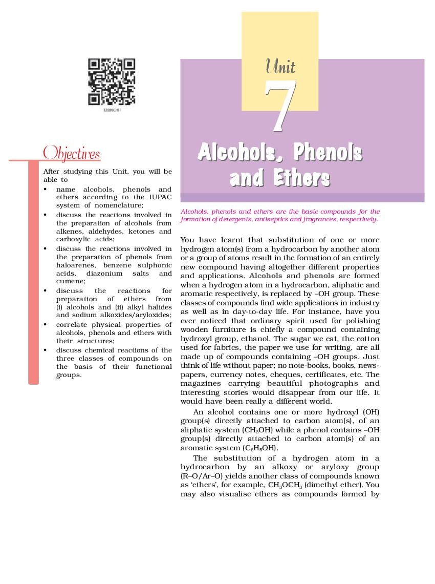 NCERT Book Class 12 Chemistry Chapter 7 Alcohols, Phenols and Ethers - Page 1