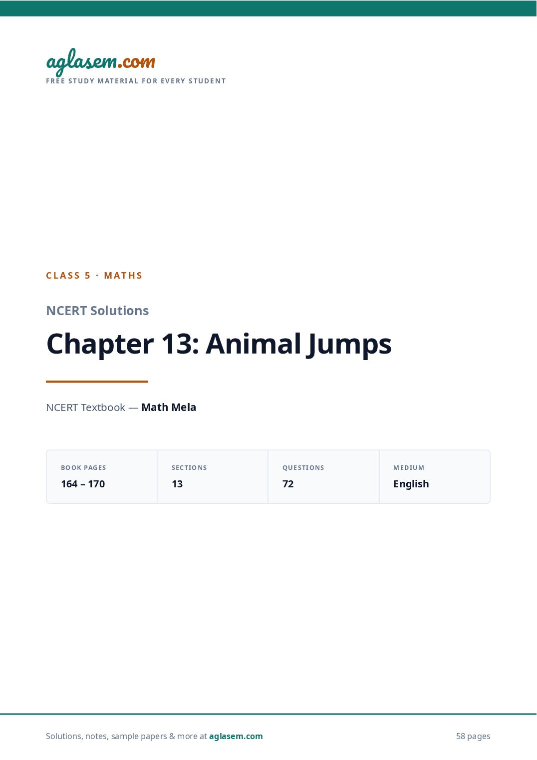 NCERT Solutions Class 5 Maths Chapter 13 Animal Jumps - Page 1 of 59