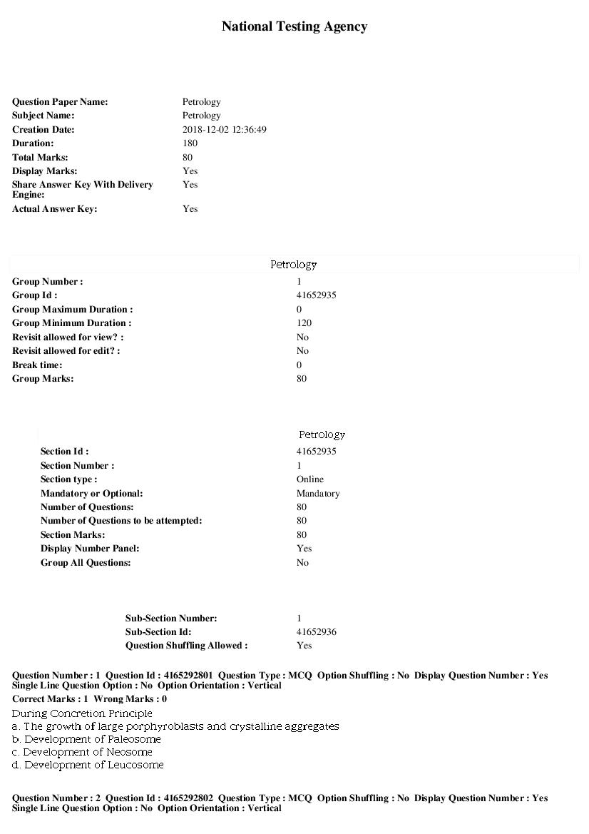 SWAYAM 2018 Question Paper Petrology - Page 1 of 14