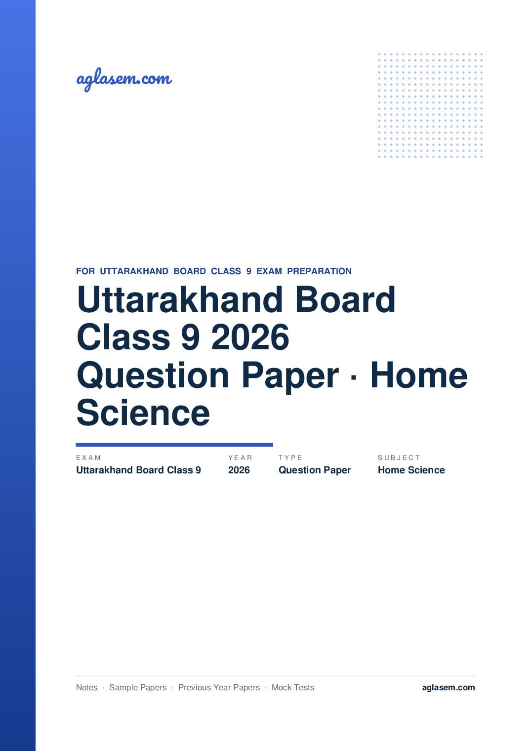 Uttarakhand Board Class 9 Question Paper 2026 Home Science - Page 1 of 5