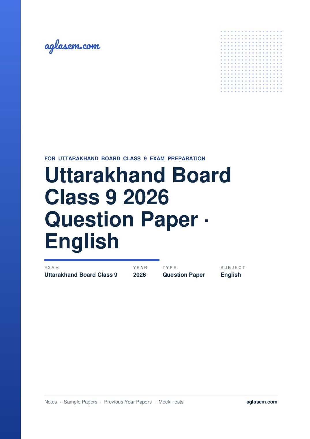 Uttarakhand Board Class 9 Question Paper 2026 English - Page 1 of 5