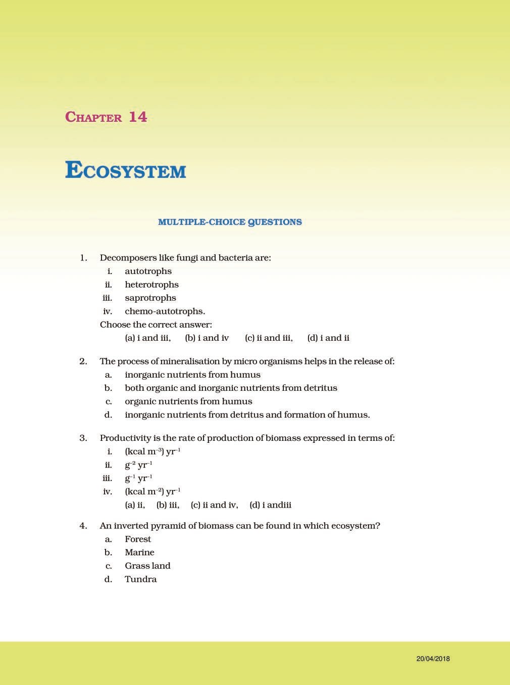NCERT Exemplar Class 12 Biology Unit 14 Ecosystem - Page 1