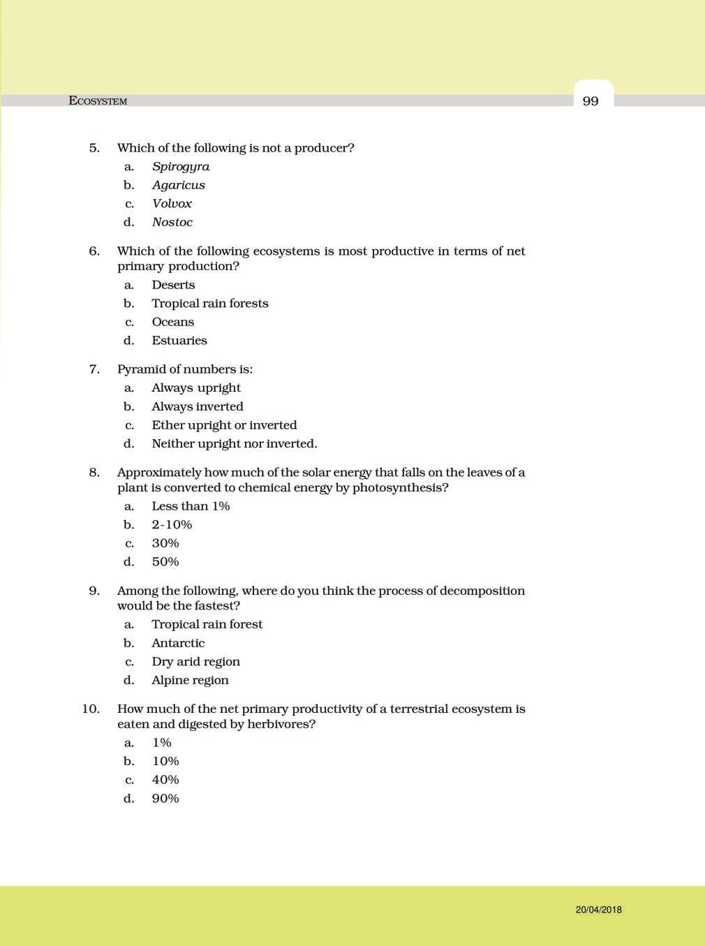 NCERT Exemplar Class 12 Biology Chapter 14 Ecosystem