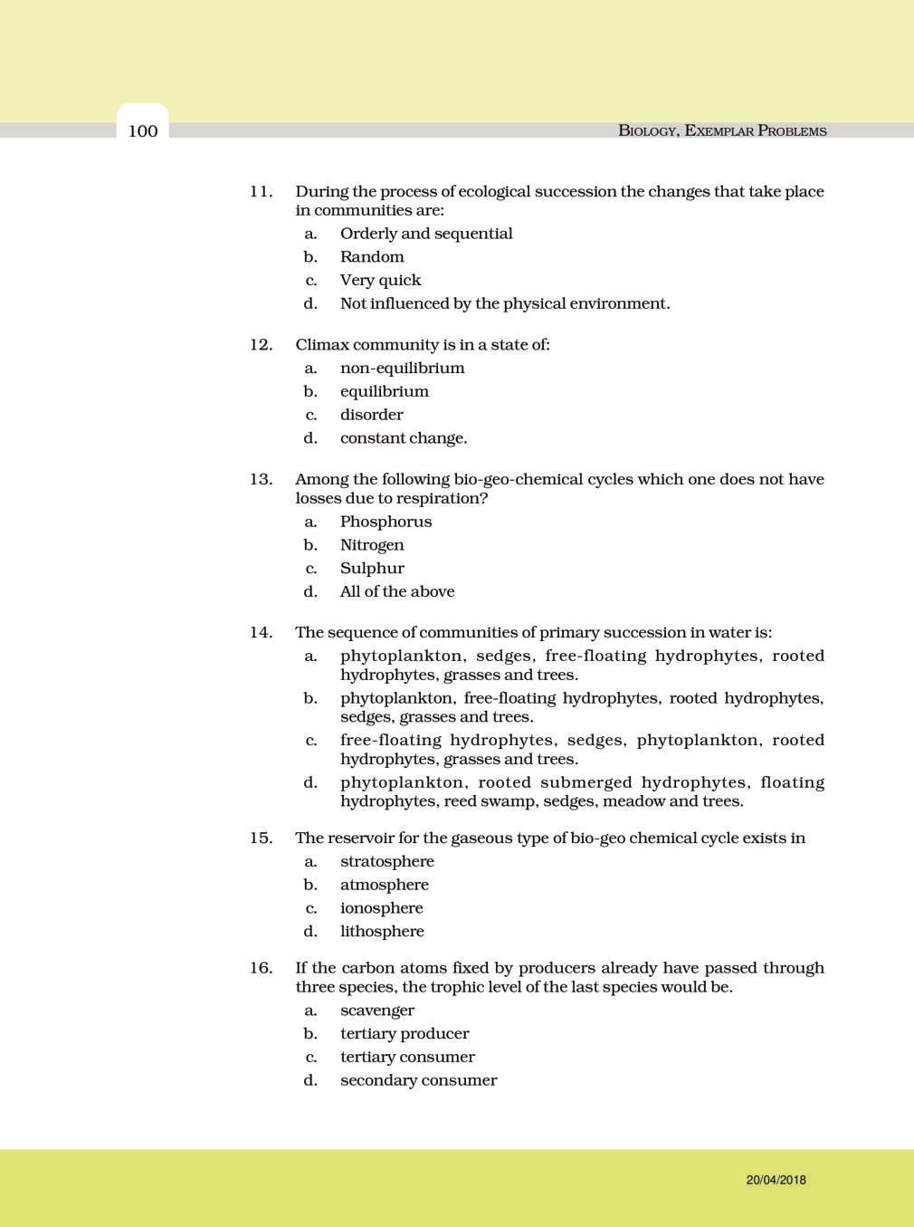NCERT Exemplar Class 12 Biology Chapter 14 Ecosystem