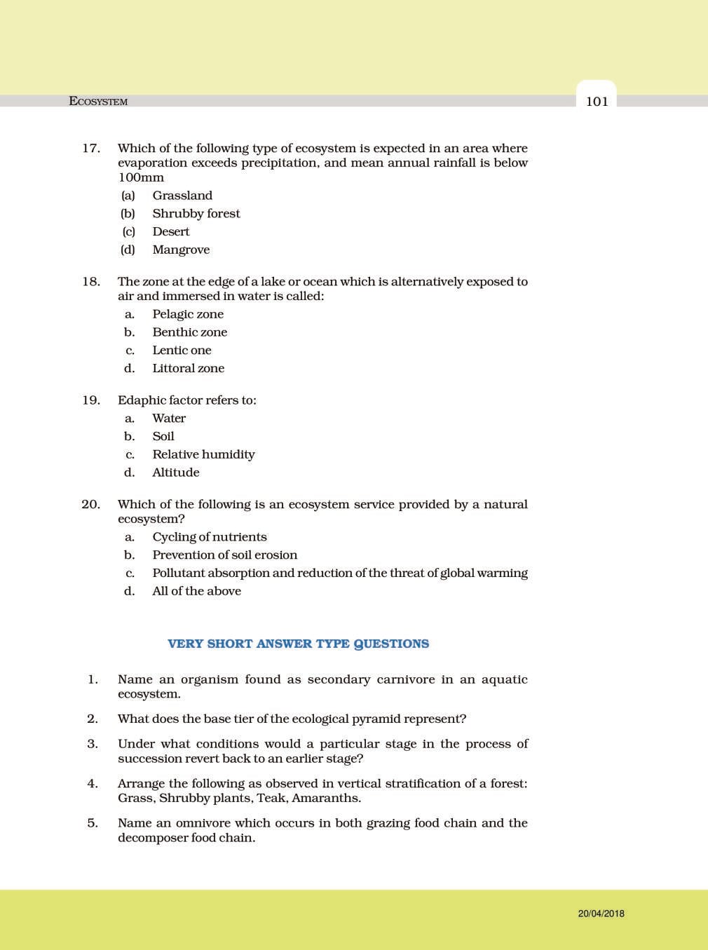 NCERT Exemplar Class 12 Biology Chapter 14 Ecosystem