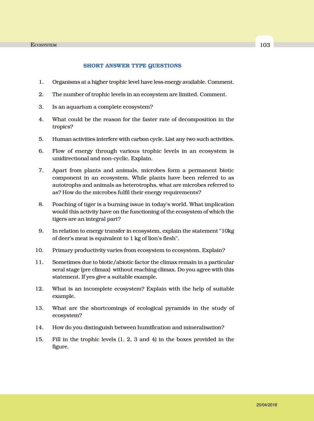 NCERT Exemplar Class 12 Biology Chapter 14 Ecosystem