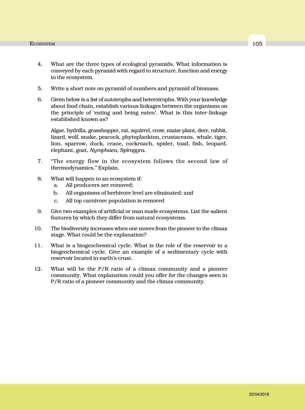NCERT Exemplar Class 12 Biology Chapter 14 Ecosystem