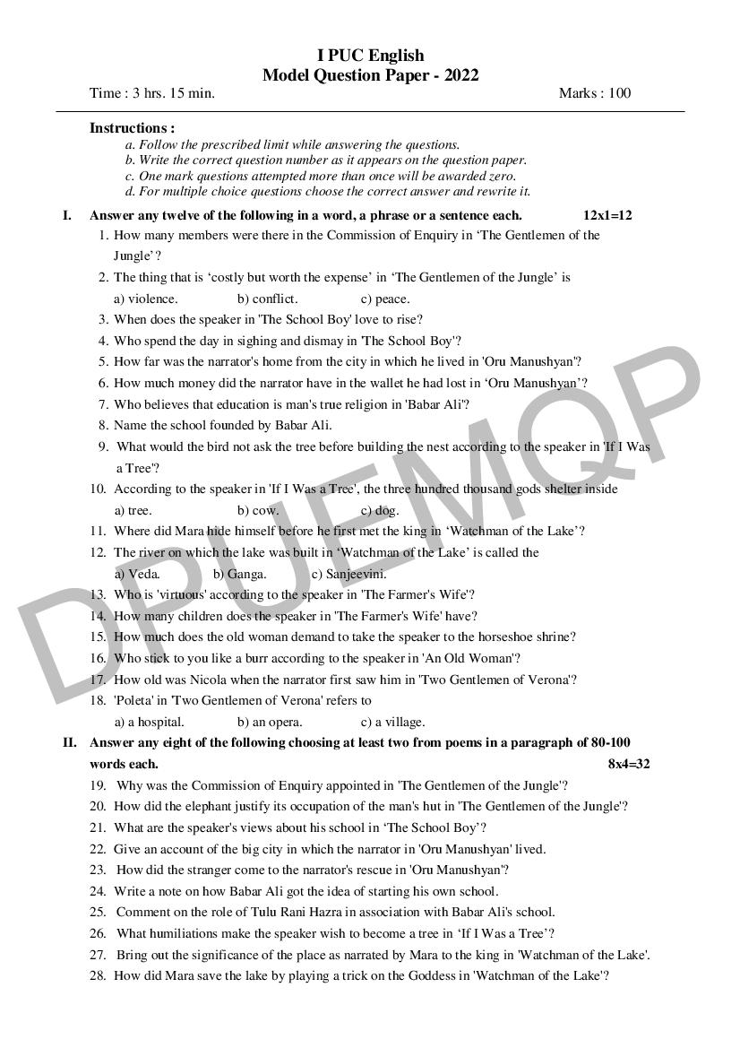 2nd Puc Economics Model Question Paper 2021 With Answers In Kannada