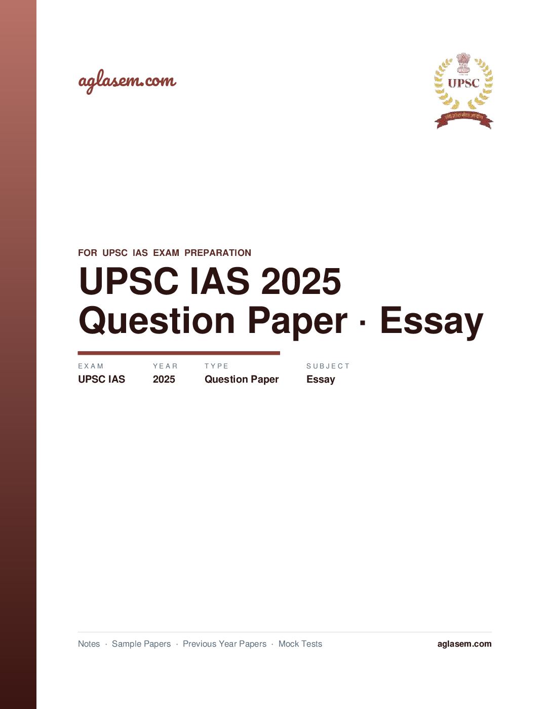 UPSC IAS 2025 Question Paper for Essay - Page 1 of 3