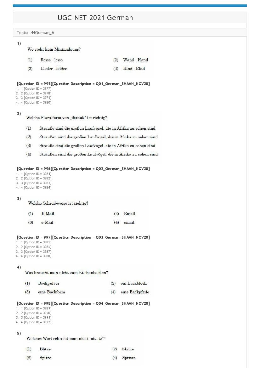 UGC NET 2021 Question Paper German - Page 1