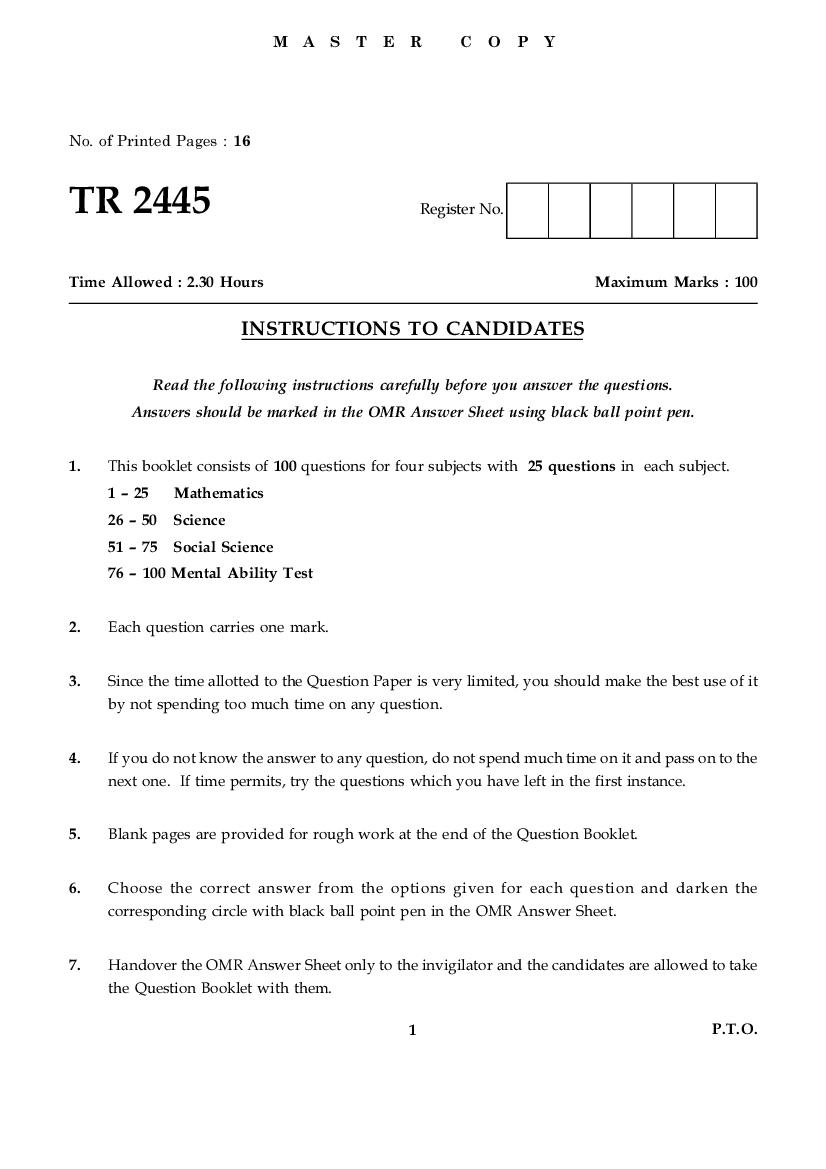 TRUST 2019 Question Paper English Medium - Page 1