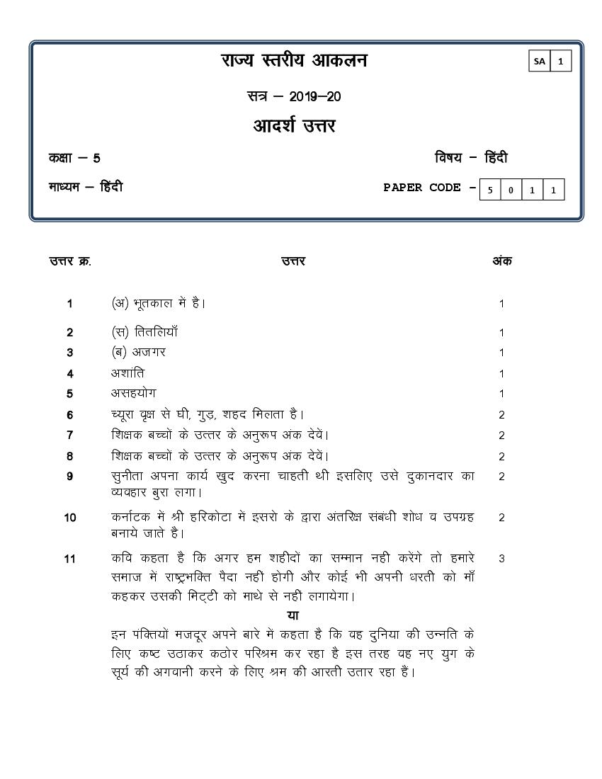 CG Board Class 5 Question Paper 2020 Solutions Hindi (SA1) - Page 1