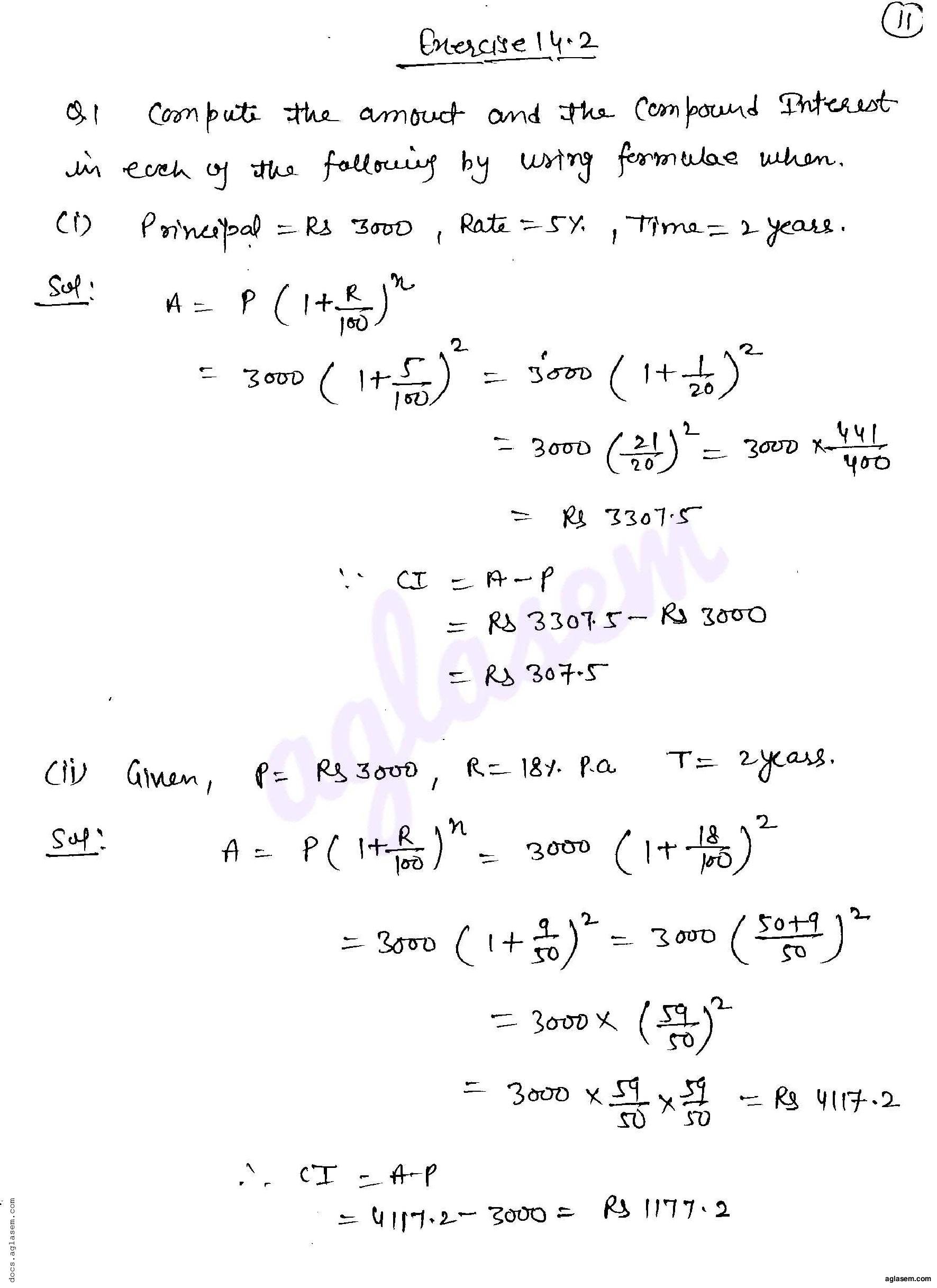 RD Sharma Solutions Class 8 Chapter 14 Compound Interest Exercise 14.2 - Page 1