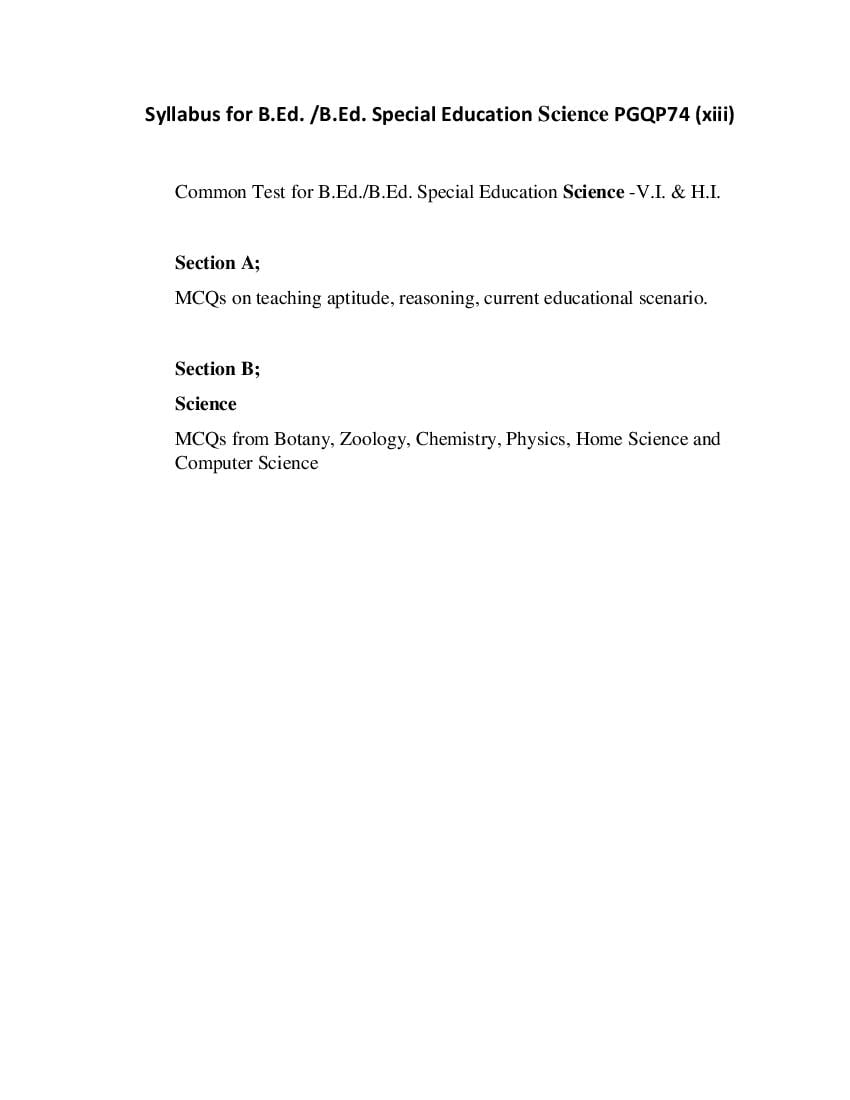 CUET PG 2022 Syllabus PGQP74 (xiii) B.Ed Science