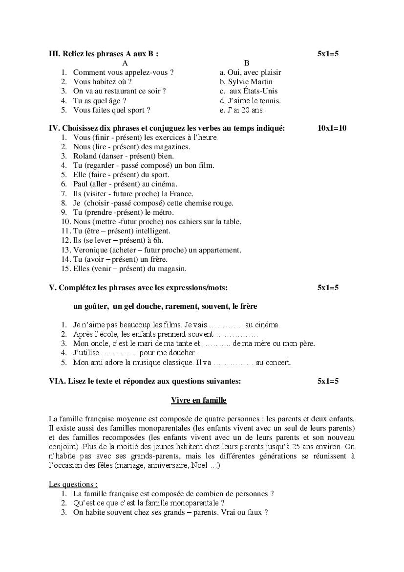 Karnataka 1st PUC Model Question Paper for French 2022