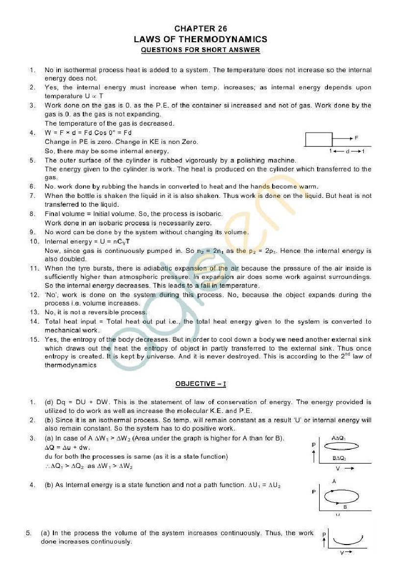 HC Verma Solutions Chapter 26 Law of Thermodynamics - Page 1 of 6