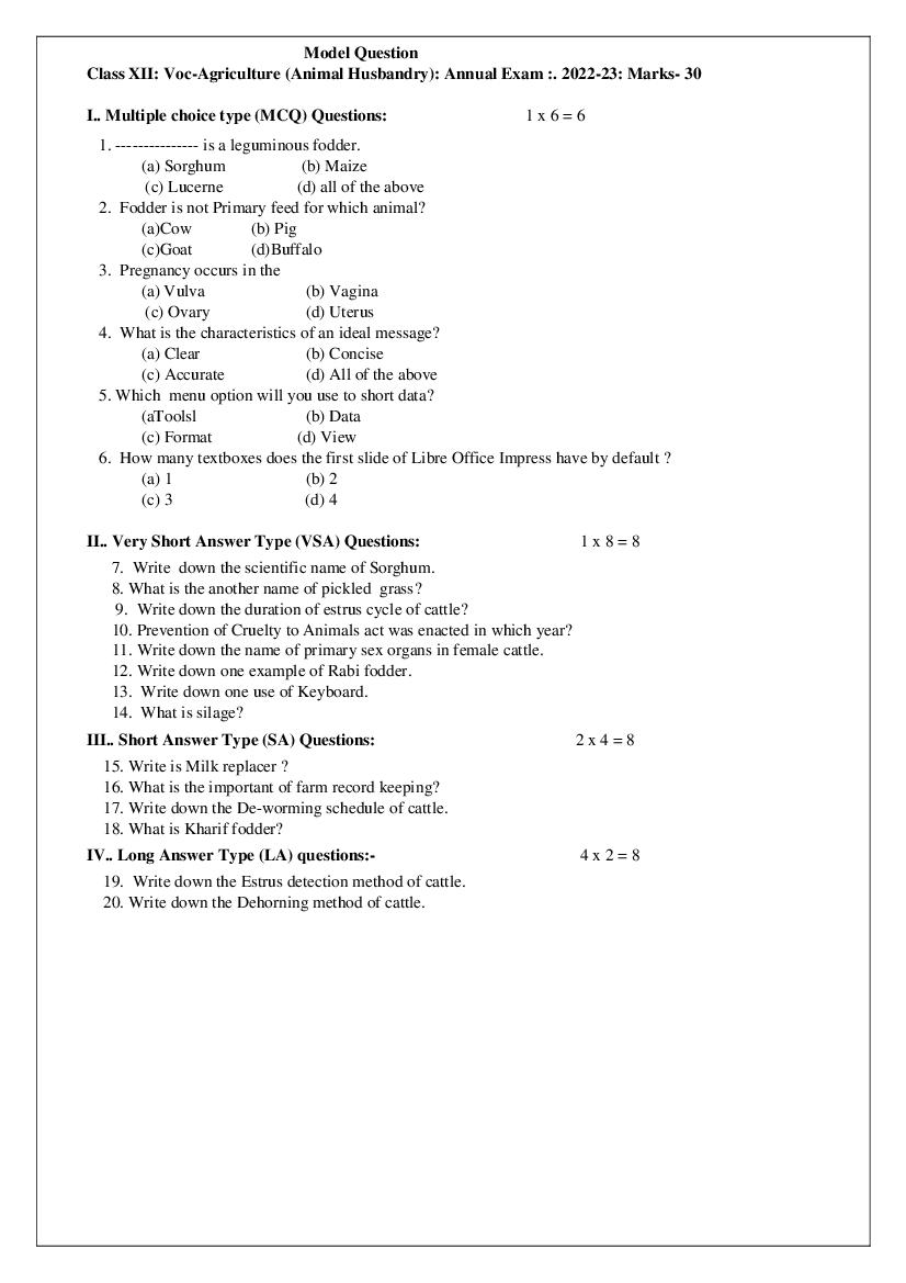 TBSE Class 12 Sample Paper 2023 Vocational - Page 1 of 8