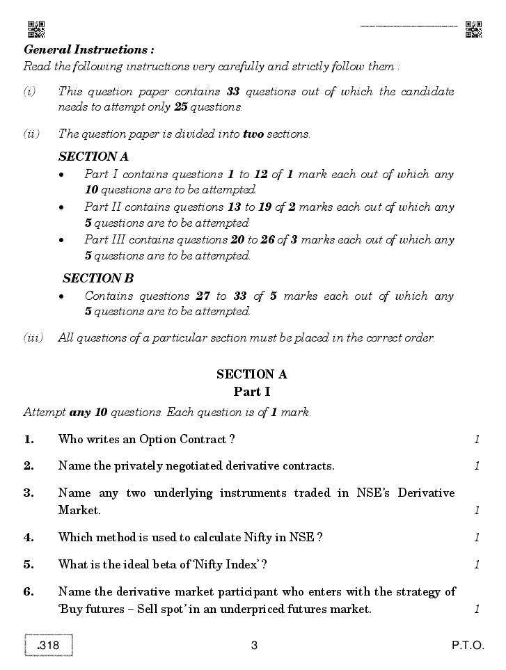 CBSE Question Paper 2020 for Class 12 Derivative Market Operations ...