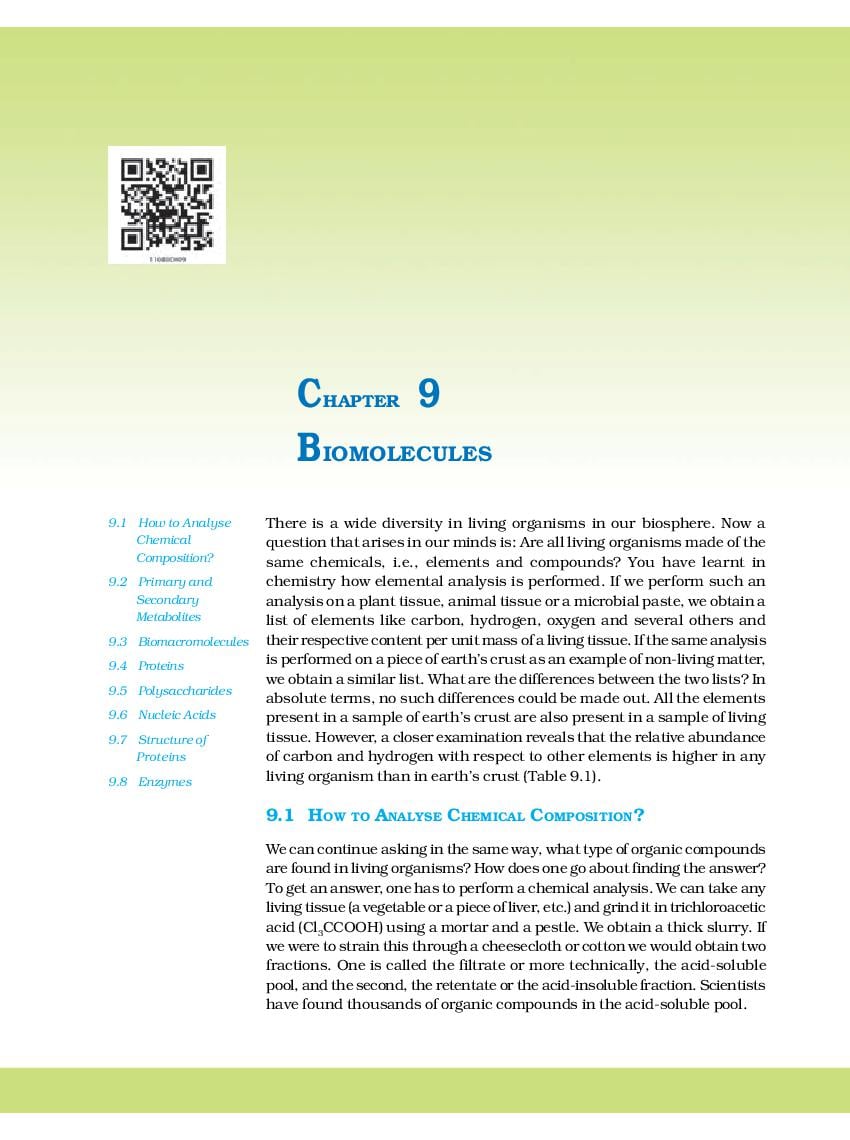 NCERT Book Class 11 Biology Chapter 9 Biomolecules - Page 1