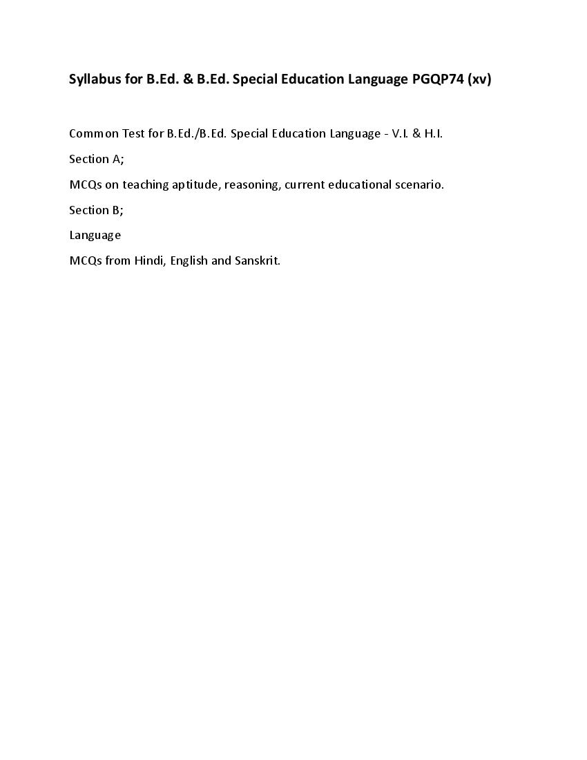 CUET PG 2022 Syllabus PGQP74 (xv) B.Ed Language - Page 1 of 1