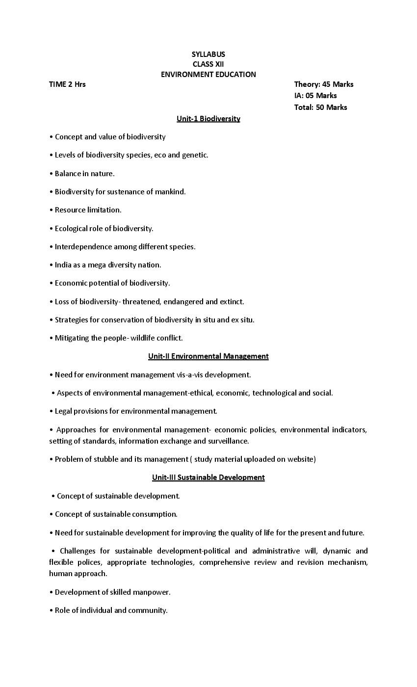 PSEB 12th Class Syllabus 2023 Environment - Page 1