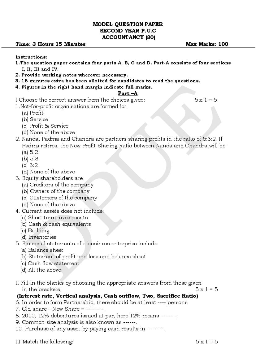 Karnataka 2nd PUC Accountancy Model Paper 2024 (PDF) OneEdu24