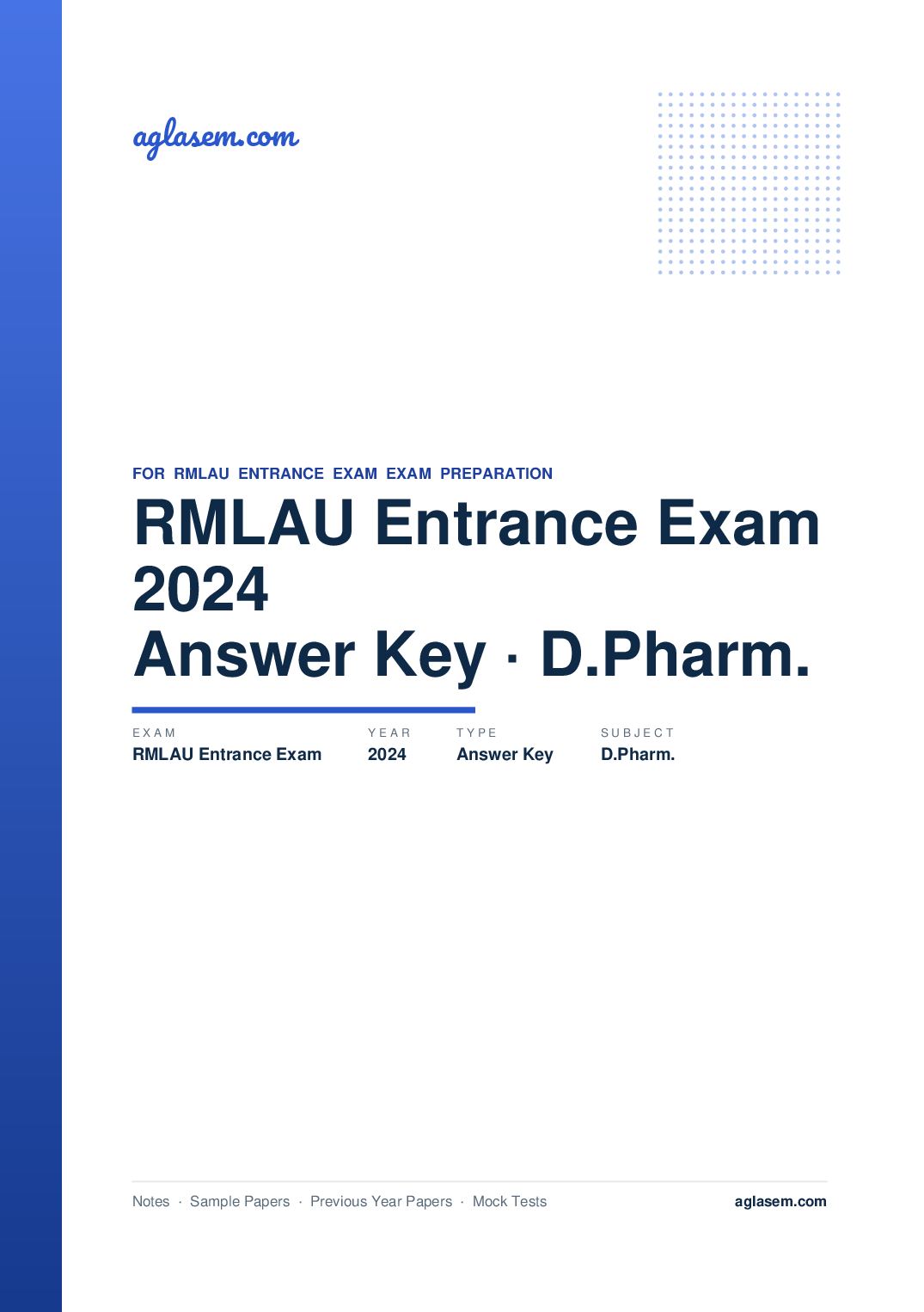 RMLAU Entrance Exam 2024 Answer Key D.Pharm. - Page 1 of 2