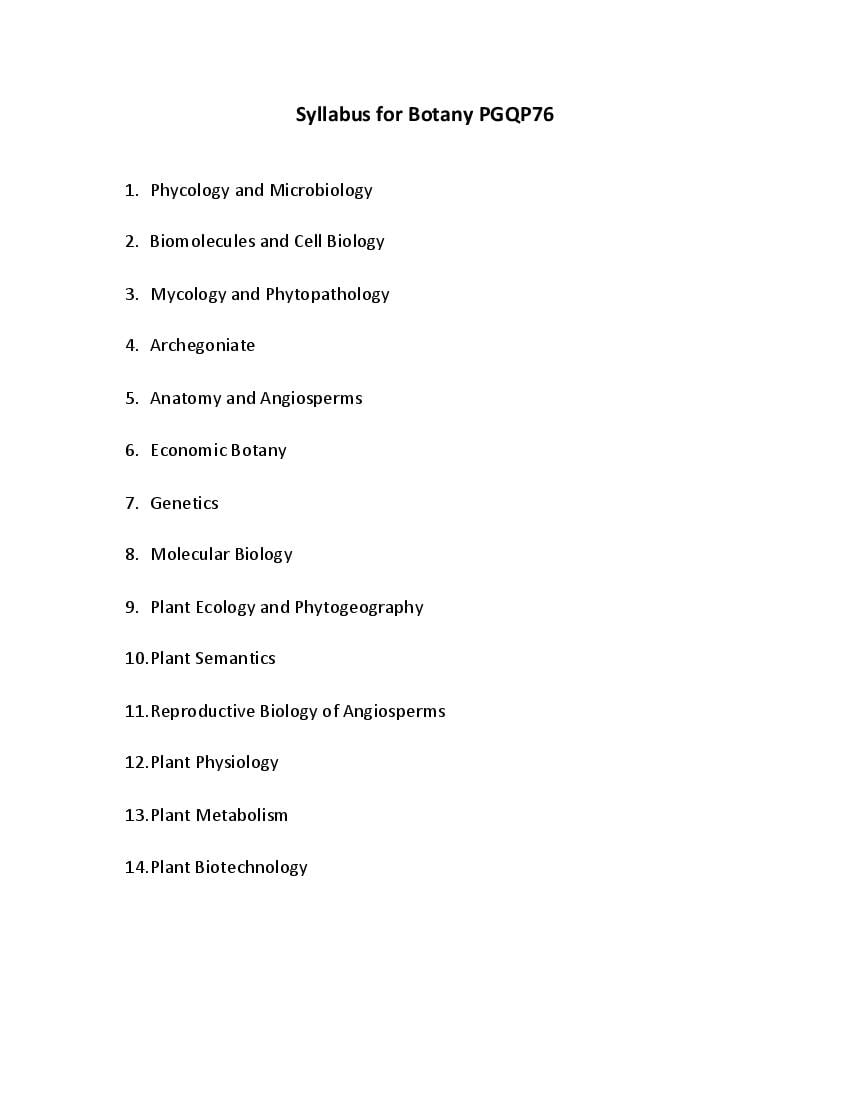 CUET PG 2022 Syllabus PGQP76 Botany - Page 1