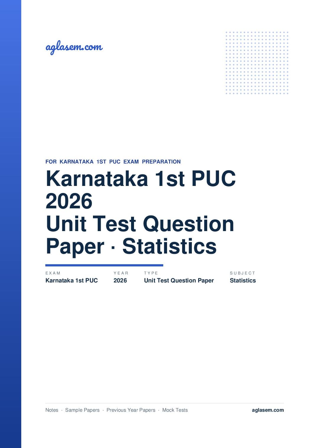 Karnataka 1st PUC Unit Test Question Paper 2026 Statistics - Page 1 of 3