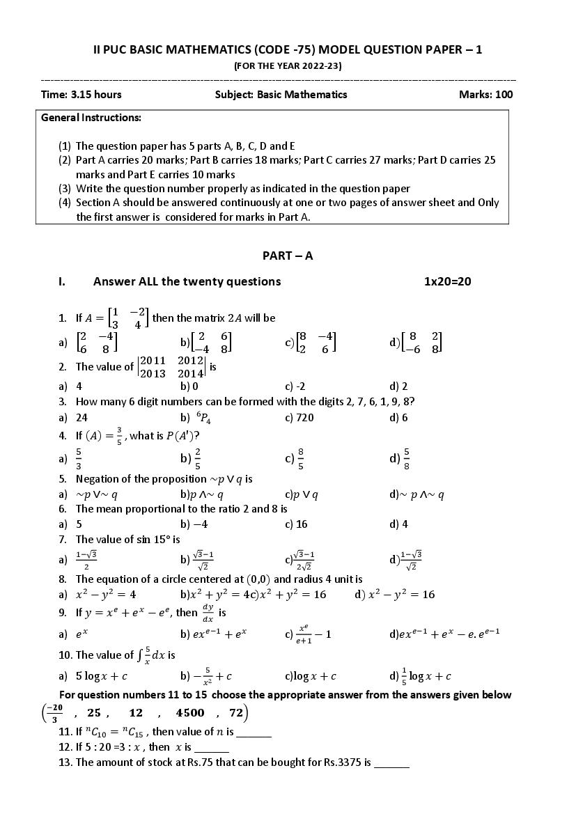 Class 12 Sample Paper 2024 Maths Image To U