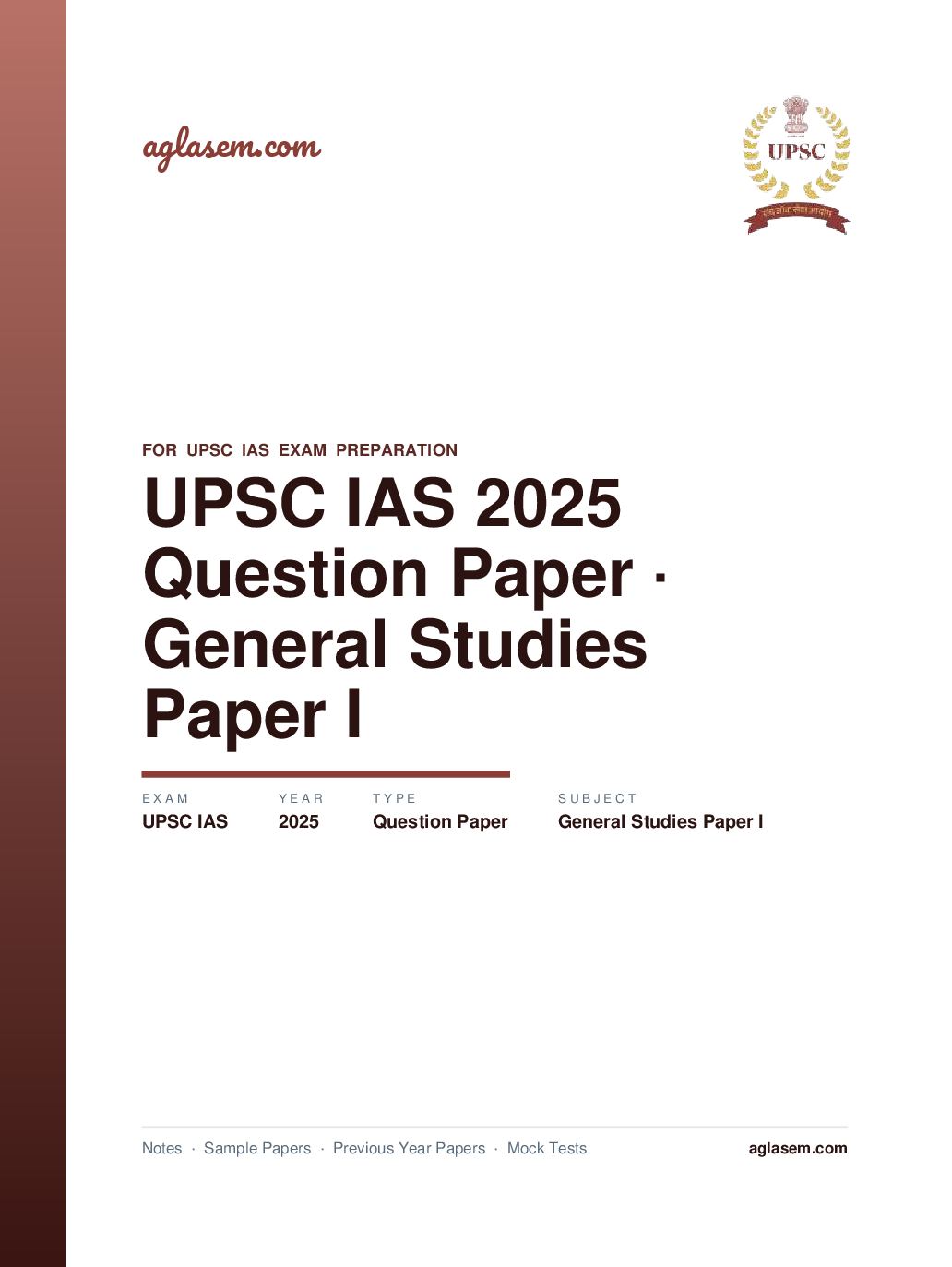 UPSC IAS 2025 Question Paper for General Studies Paper I - Page 1 of 5
