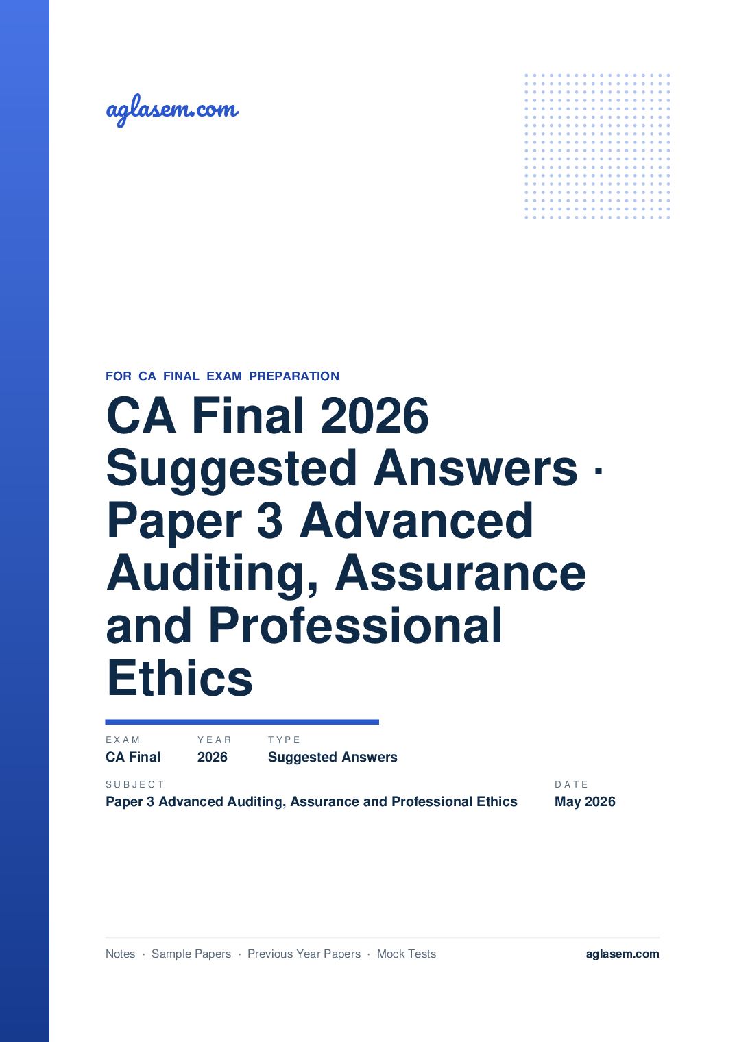 CA Final May 2026 Suggested Answers Paper 3 Advanced Auditing, Assurance and Professional Ethics - Page 1 of 42
