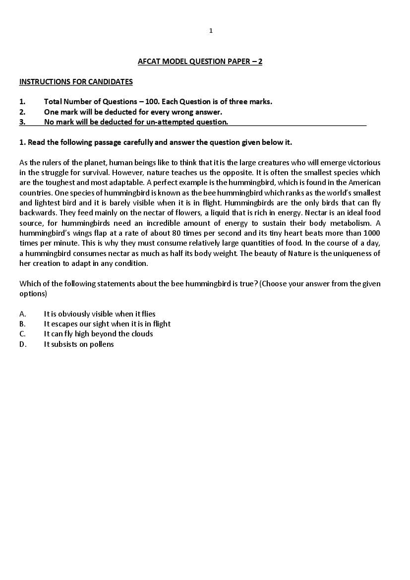 AFCAT 2024 Model Question Paper II - Page 1
