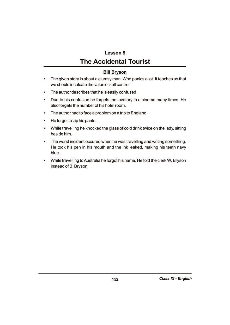 accidental tourist class 9 pdf