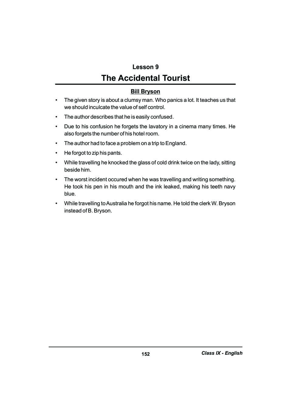 CBSE Notes Class 9 English The Accidental Tourist