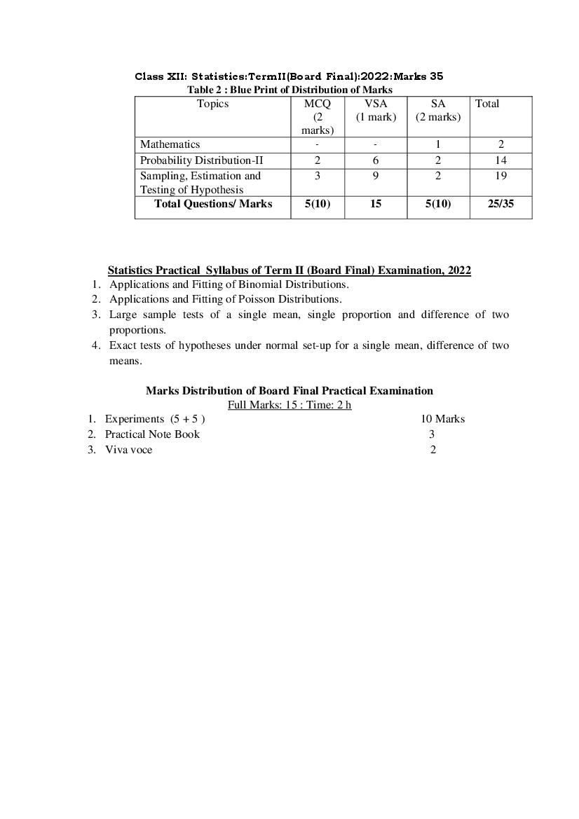 TBSE Class 12 Syllabus 2022 Statistics Term 2 - Page 1
