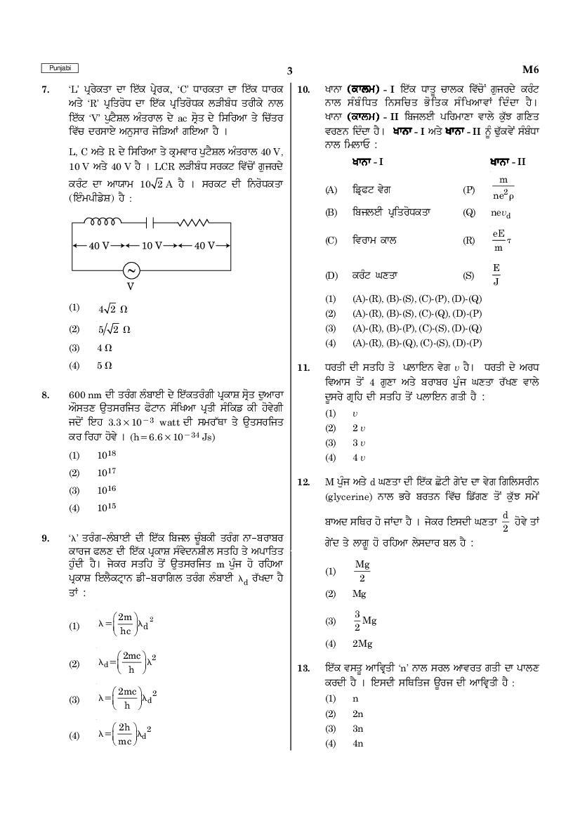 NEET 2021 Question Paper in Punjabi