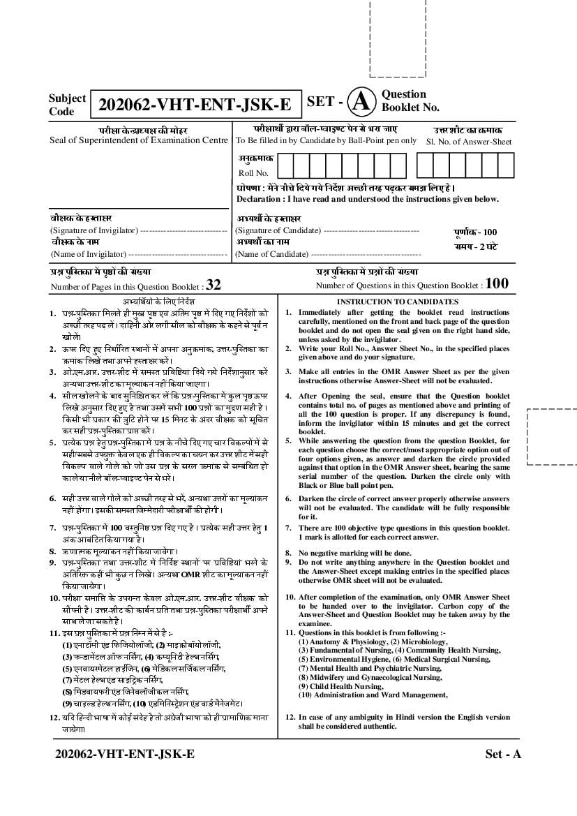 CG Post Basic B.Sc Nursing 2022 Question Paper - Page 1