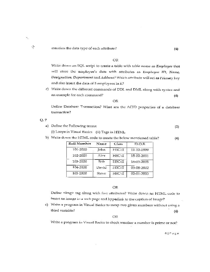 JKBOSE Class 12th Model Paper Of Informatics Practices PDF JKBOSE 