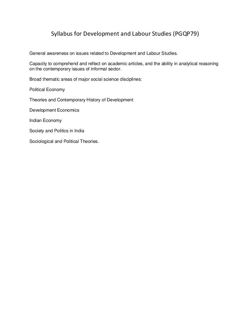 CUET PG 2022 Syllabus PGQP79 Development and Labour Studies - Page 1 of 1