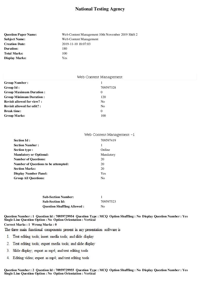 SWAYAM 2019 Question Paper Web Content Management - Page 1 of 8