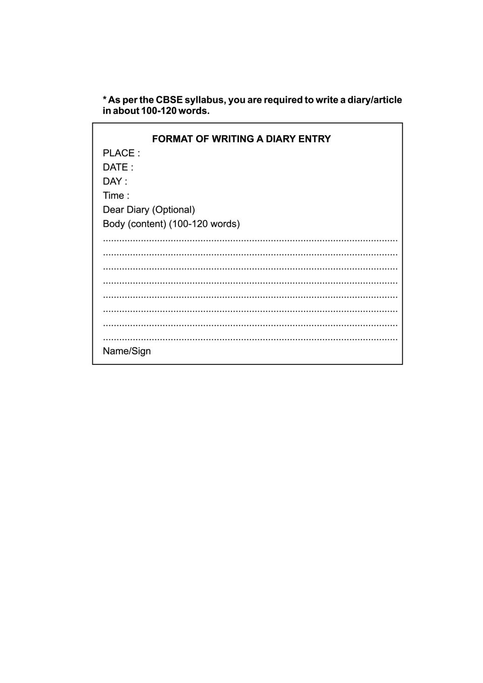 Diary Entry Format Notes For Class 9 English PDF OneEdu24