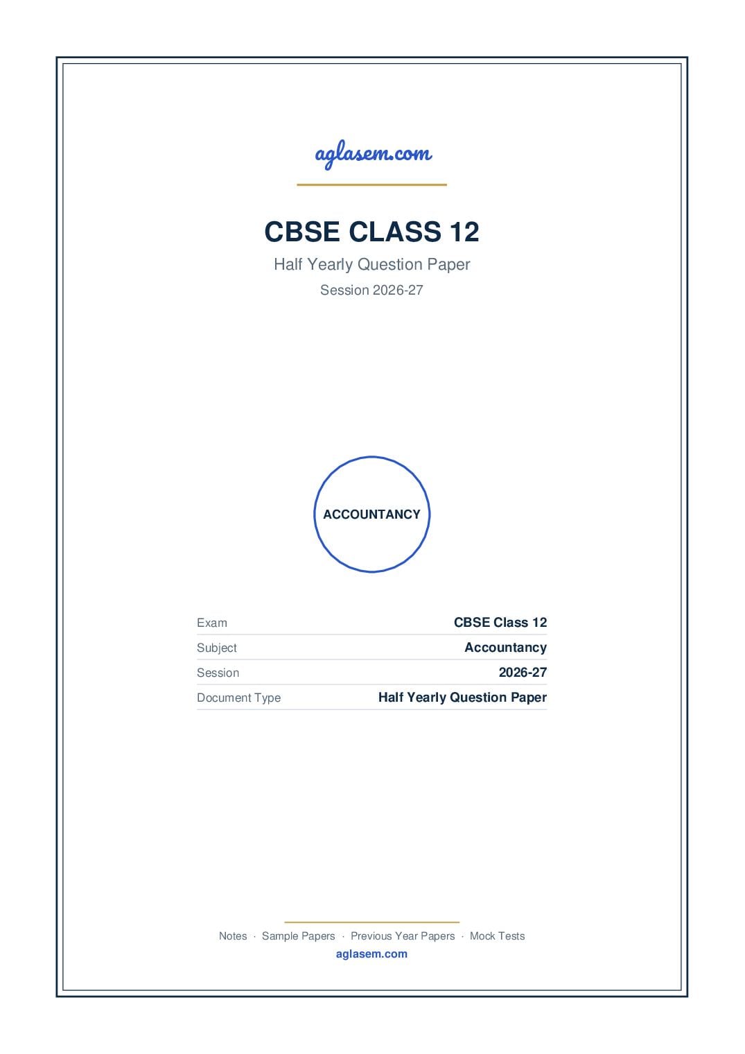 Class 12 Half Yearly Question Paper 2026-27 Accountancy - Page 1 of 9