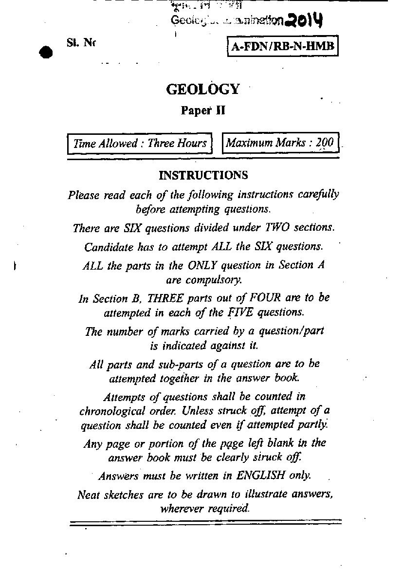 UPSC CGGE 2014 Question Paper Geology Paper II - Page 1