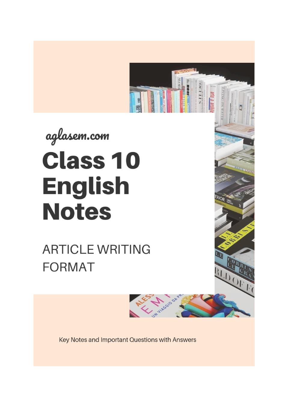 Class 10 English Article Writing Format - Page 1