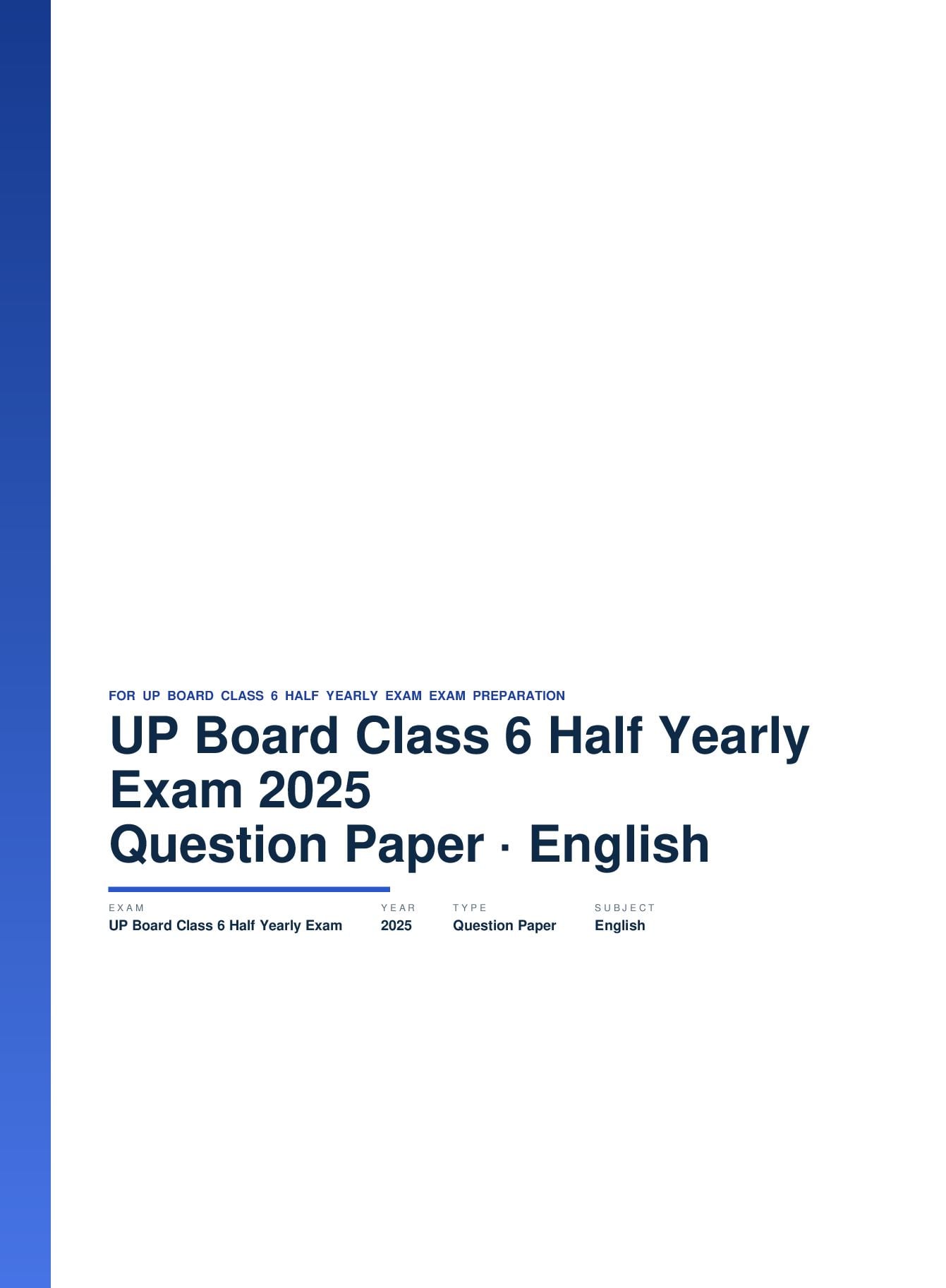 UP Board Class 6 Half Yearly Exam Question Paper 2025 English - Page 1 of 3